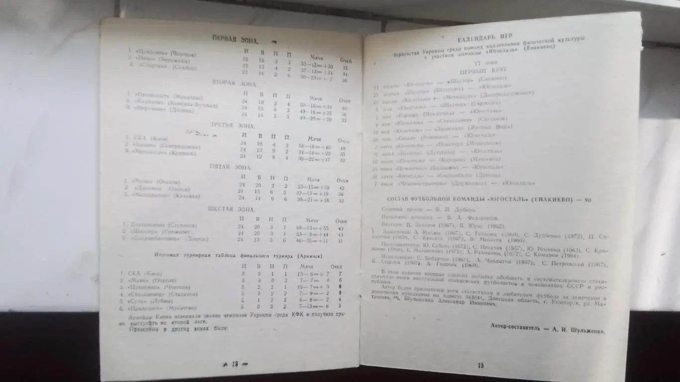 Календарь справочник КФК Енакиево Донецк ая область 1990 2