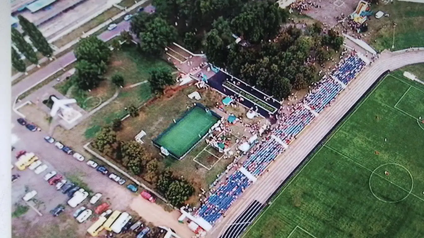 Открытка Долинская Кировоград обл Стадион Колос с высоты птичьего полета 2016 1