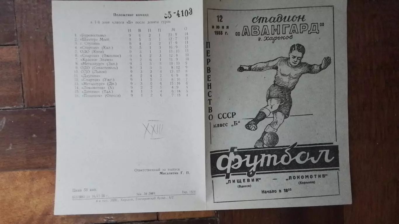 Локомотив Харьков - Пищевик Одесса 1955