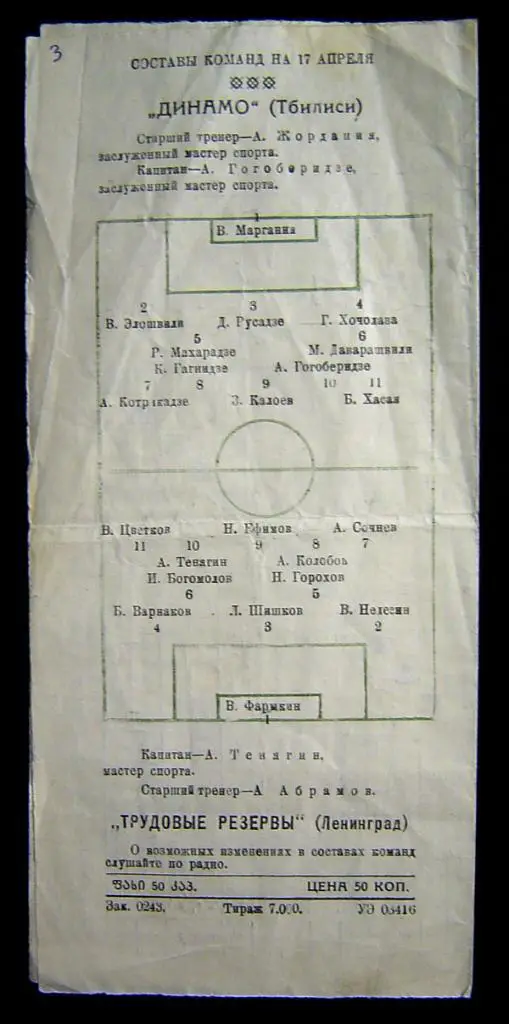 Динамо Тбилиси - Трудовые Резервы (Ленинград/Санкт-Петербург) 1955г. 2
