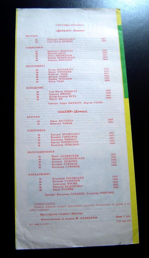 Шахтер Донецк - Динамо Берлин ГДР.1976 года. Кубок УЕФА. 4