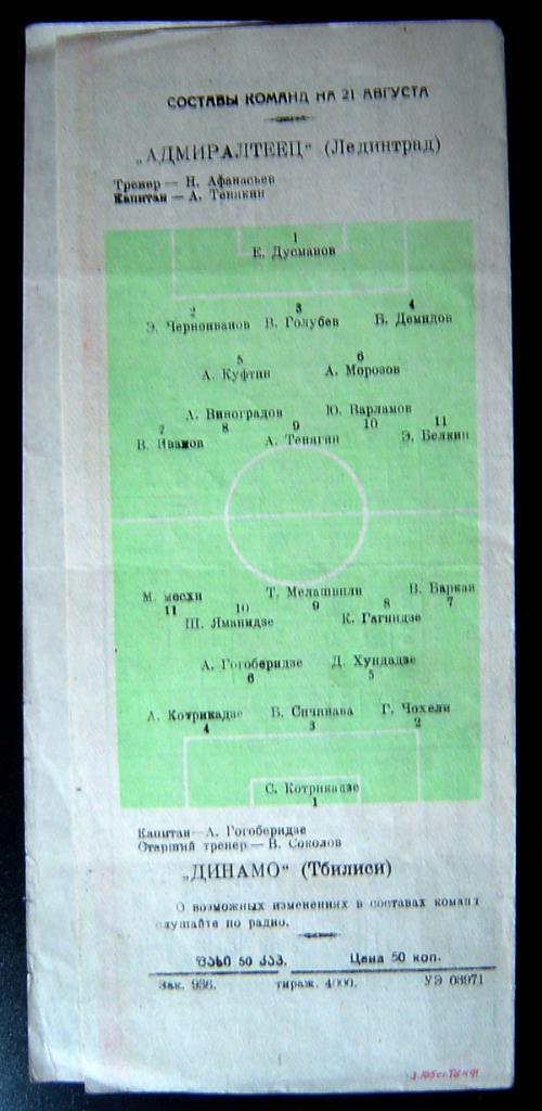 Динамо Тбилиси - Адмиралтеец Ленинград 1958г. 2