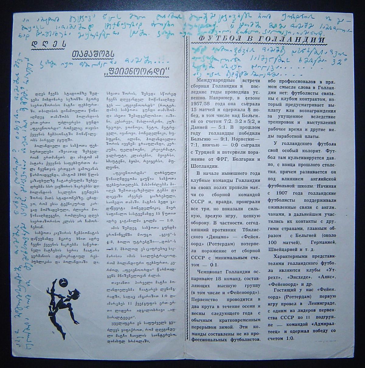 Динамо Тбилиси - Фейеноорд Голландия1960г. 1