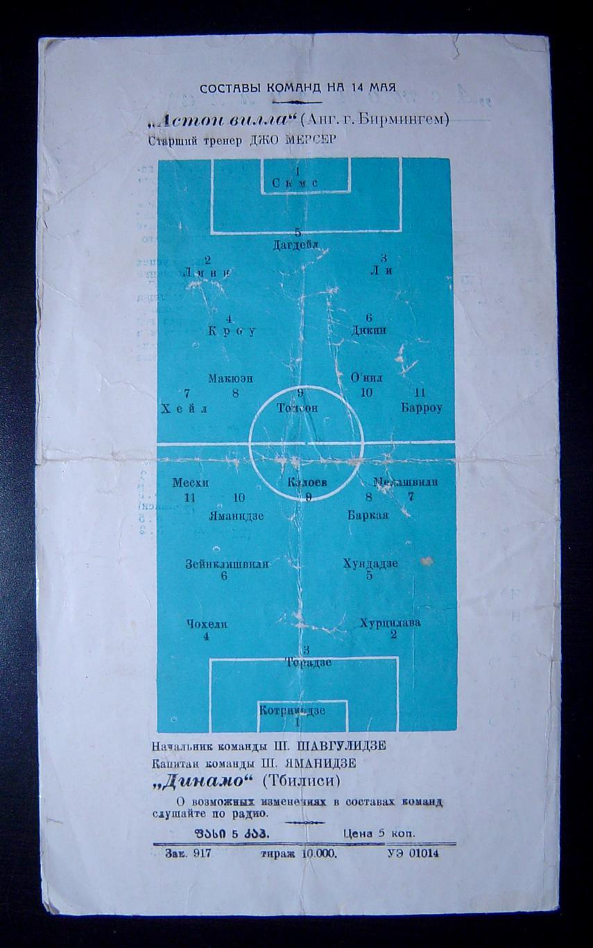 Динамо Тбилиси -Астон Вилла(Англия). 1961 2