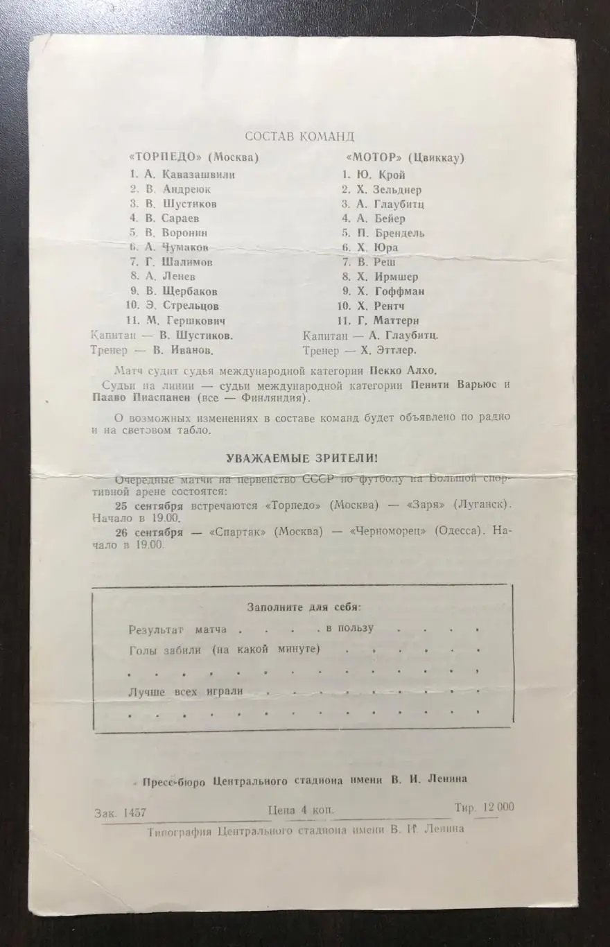 Торпедо Москва - Мотор ГДР, Цвиккау. 1967 г. 2