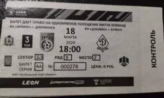 Билет Химик Дзержинск- Динамо Брянск 18.03.2024