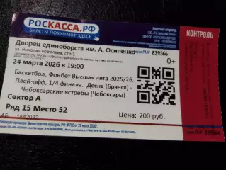 Баскетбол Десна Брянск - Чебоксарские ястребы 24.03.2026 (билет)