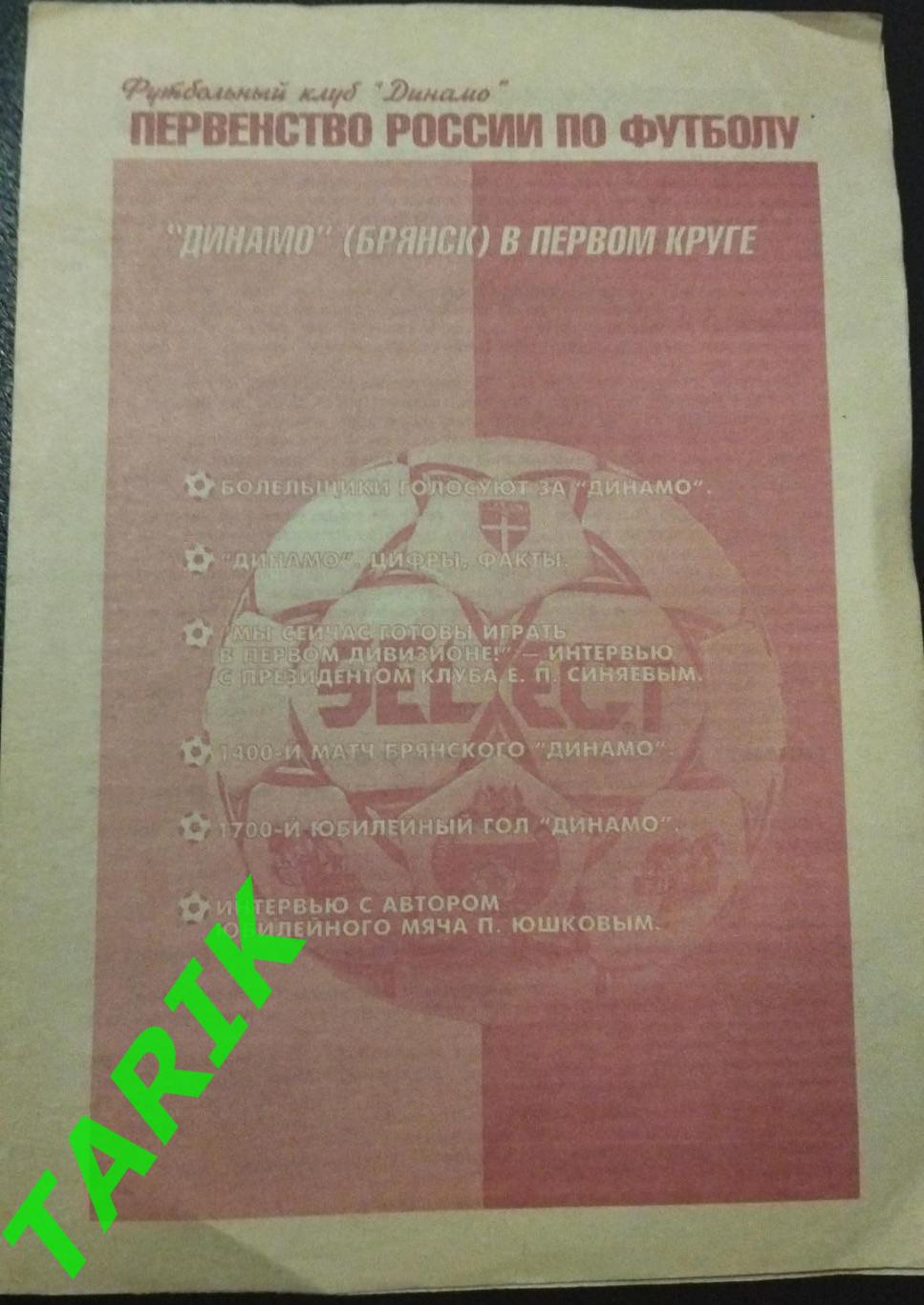 Буклет Динамо Брянск 1999 (в 1 круге)