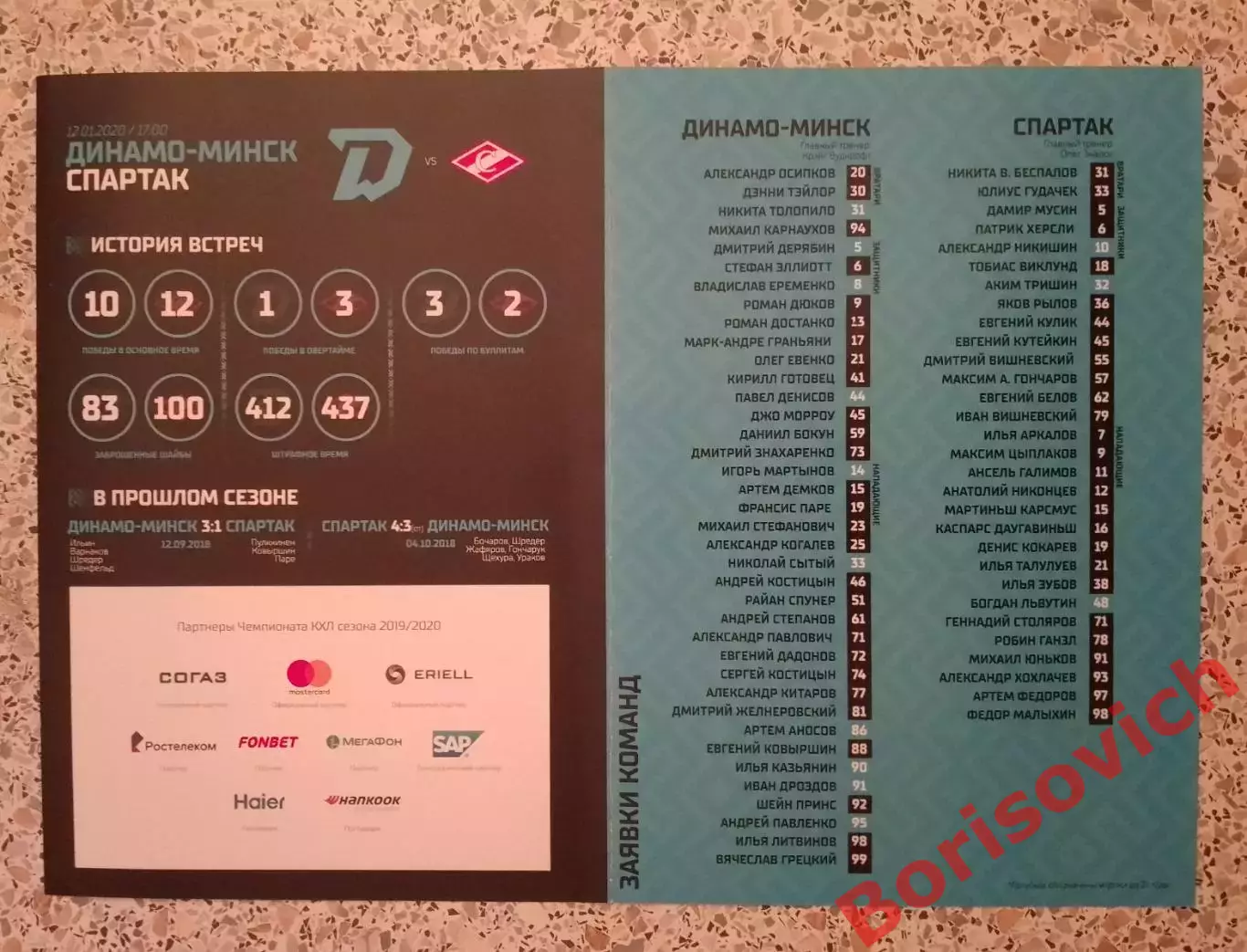 Динамо Минск - Спартак Москва 12-01-2020 ОБМЕН