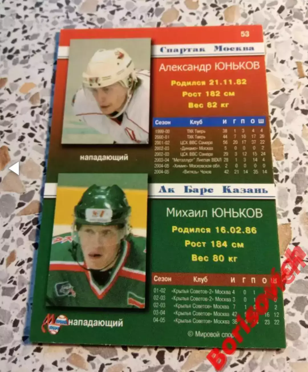 Братья Юньковы Спартак Москва АК Барс Казань Россия Суперлига 2005-2006 N 53 1
