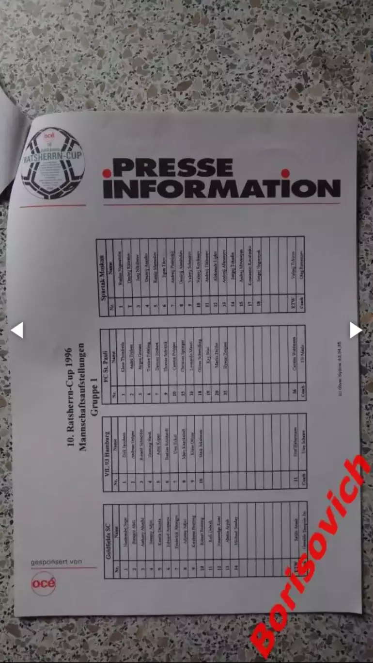 Турнир Мини-футбол Гамбург 06,07.01.1996 Спартак Москва Пресс информ 4