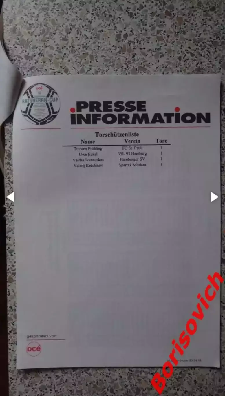 Турнир Мини-футбол Гамбург 06,07.01.1996 Спартак Москва Пресс информ 3