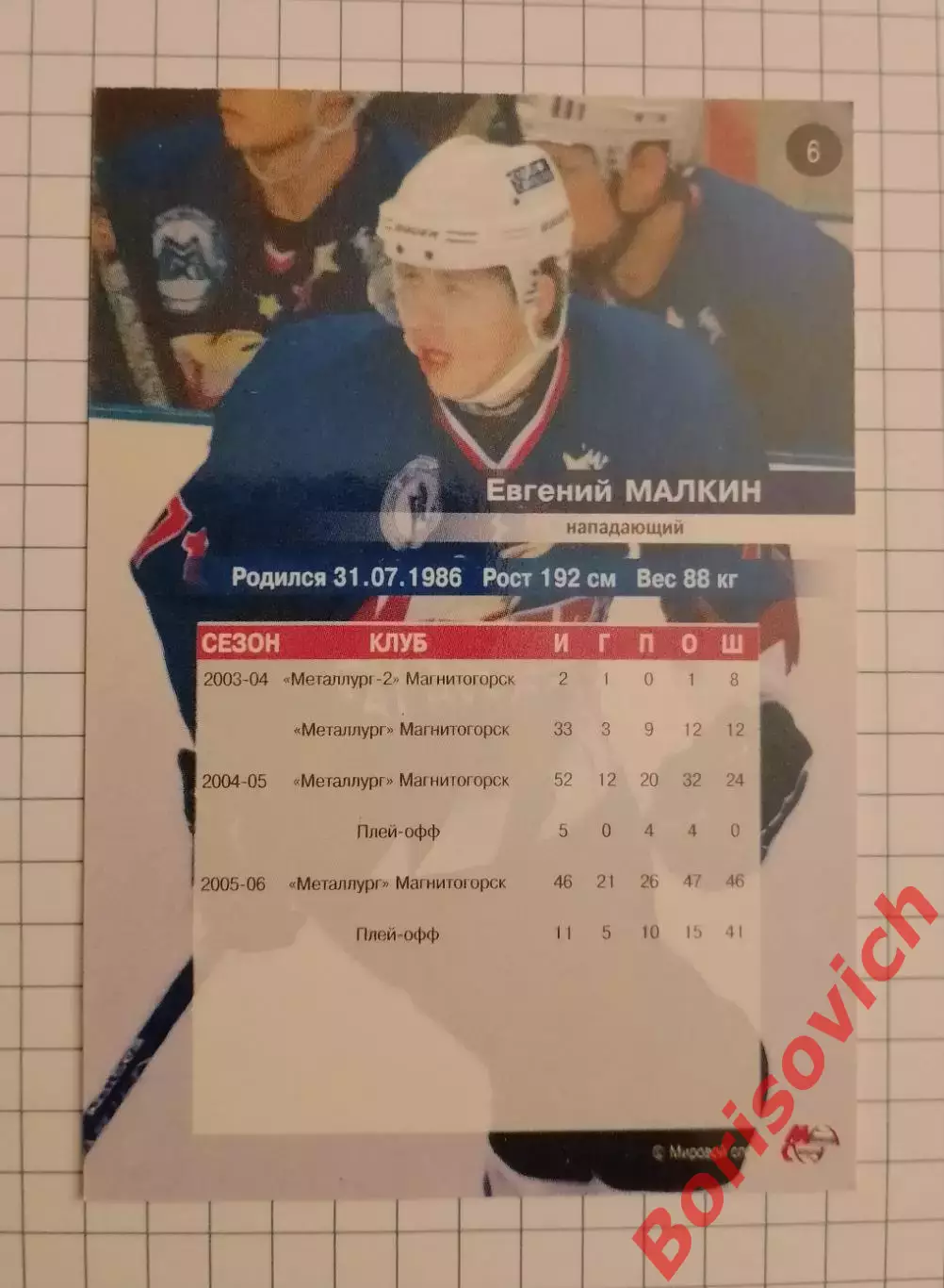 Евгений Малкин Металлург Магнитогорск N 6 Сезон 2006-2007 1