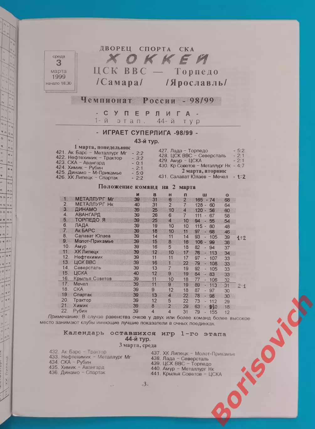 ЦСК ВВС Самара - Торпедо Ярославль 03-03-1999.3 1