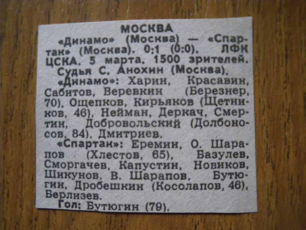 Динамо Москва - Спартак Москва 05-03-1989 Кубок Лиги группа В Статистика матча