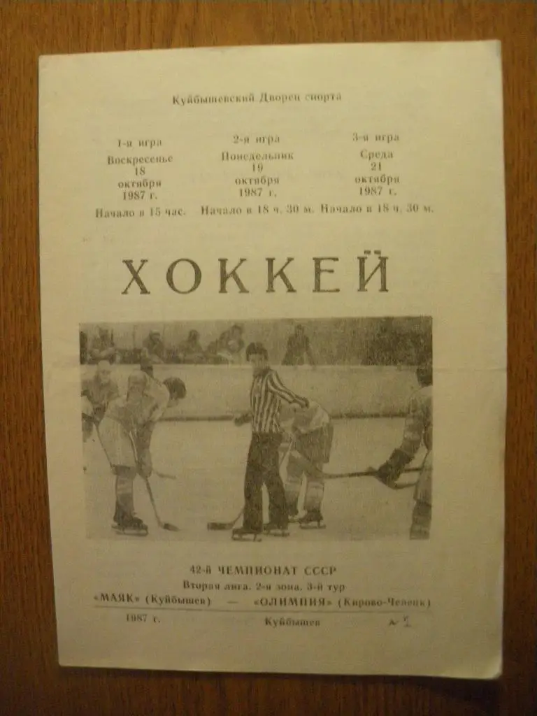 Маяк Куйбышев - Олимпия Кирово-Чепецк 18,19,21.10.1987
