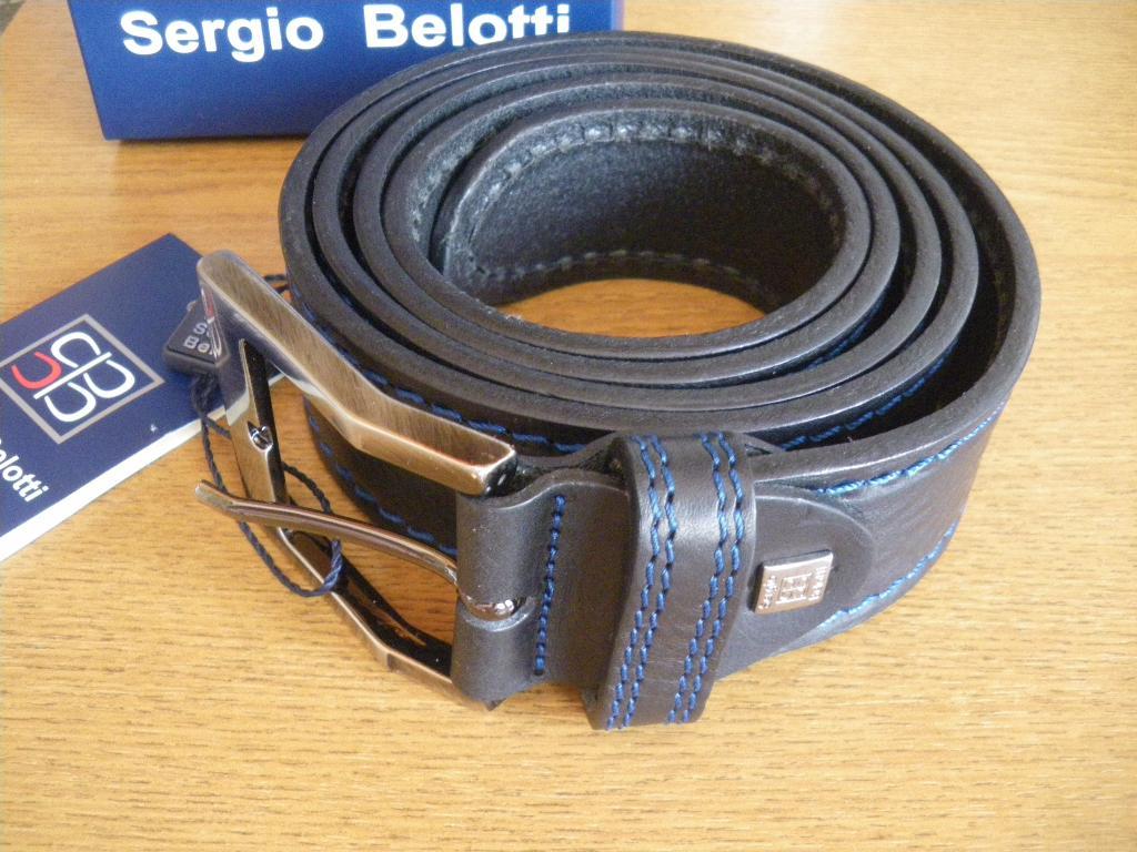Ремень Sergio Belotti biue stripe натуральная кожа 135 см в родной коробке