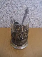 Подстаканник Охотники на привале Кольчугино Стакан и ложечка в комплекте