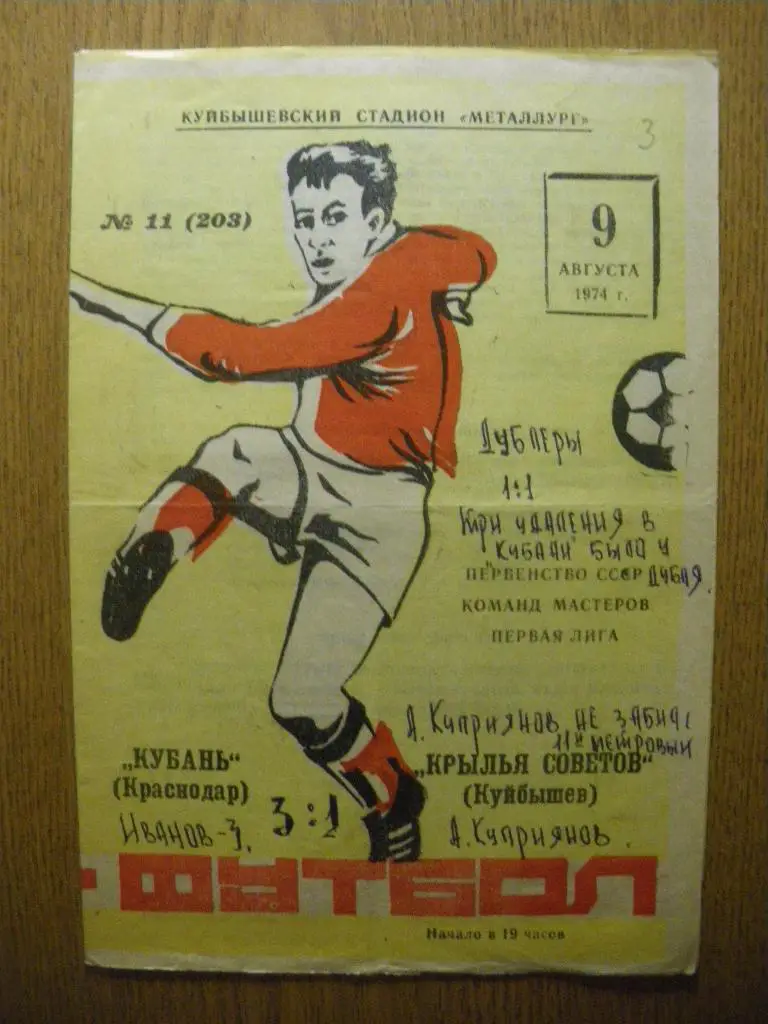 Крылья Советов Куйбышев - Кубань Краснодар 09-08-1974
