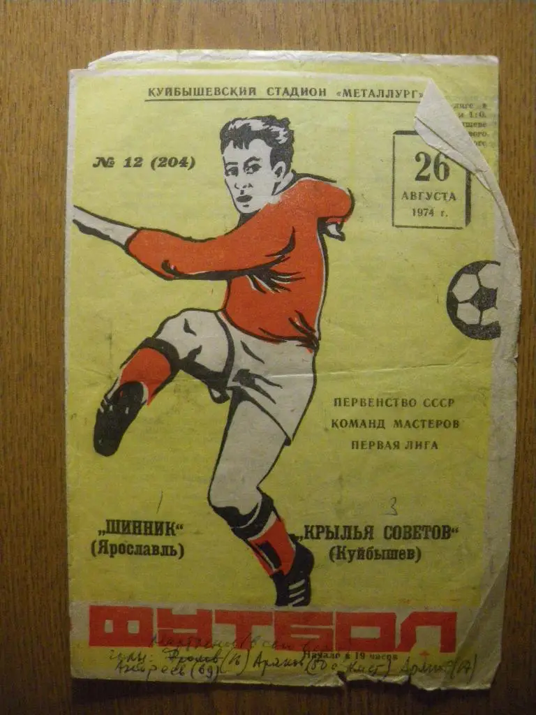 Крылья Советов Куйбышев - Шинник Ярославль 26-08-1974