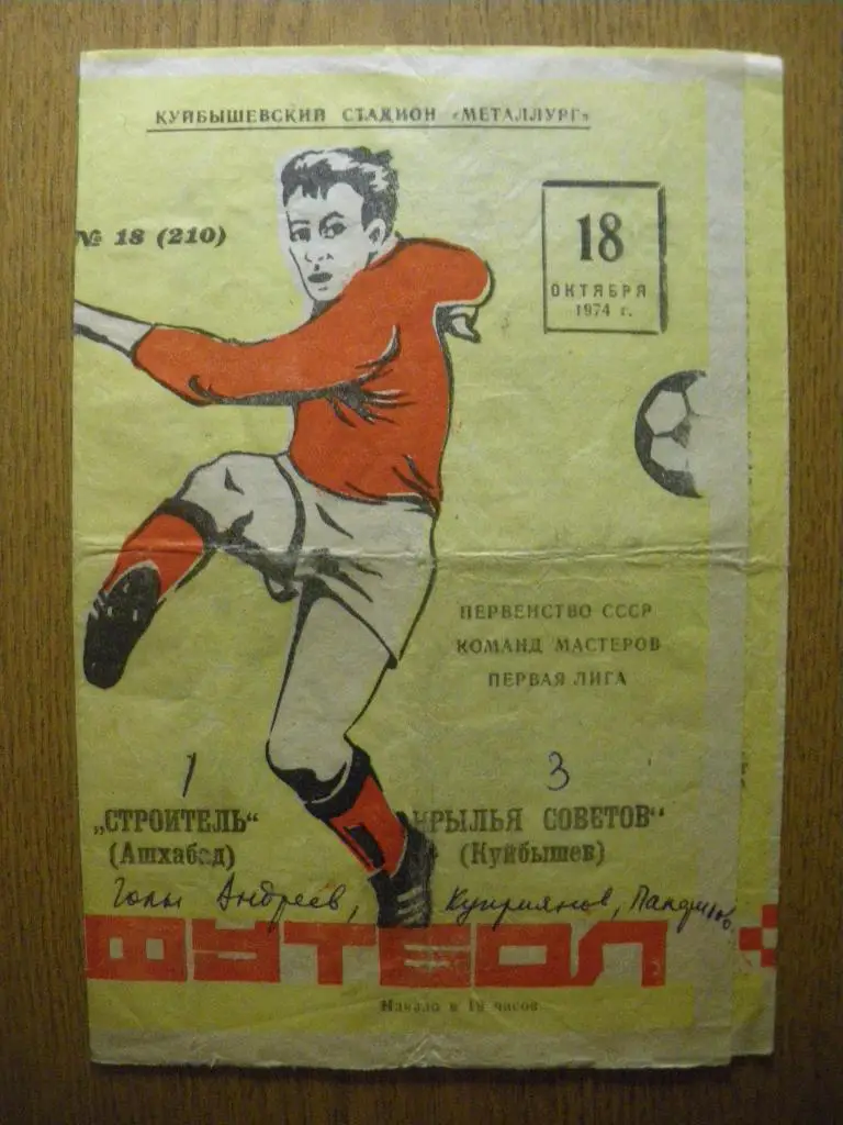 Крылья Советов Куйбышев - Строитель Ашхабад 18-10-1974