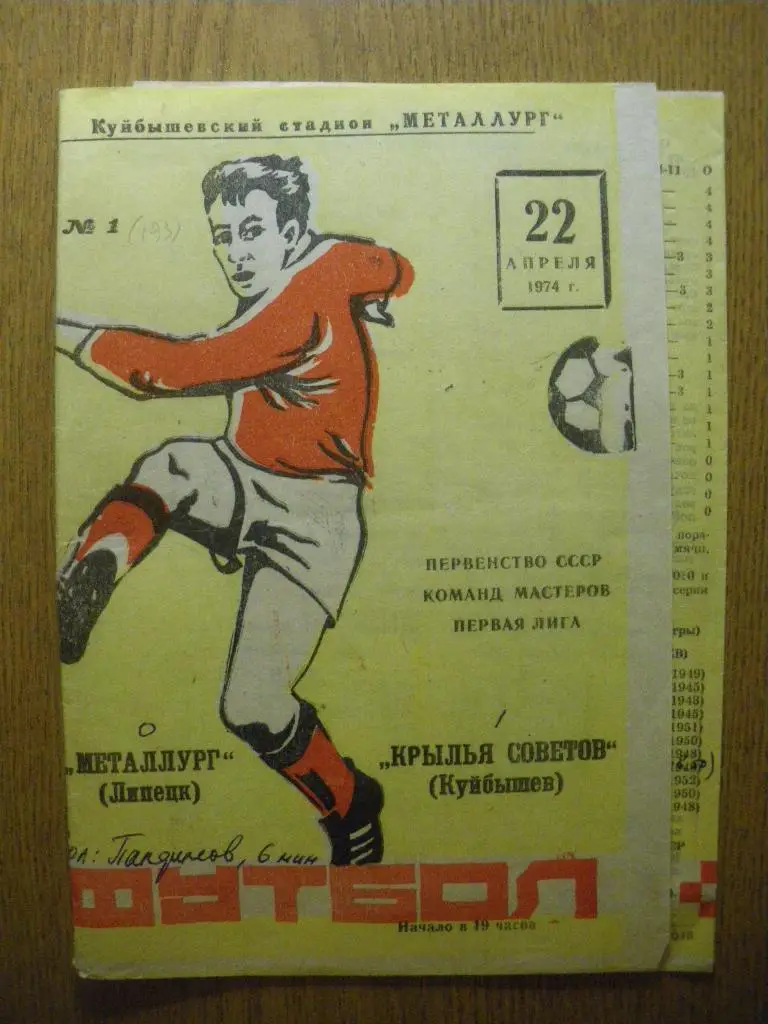 Крылья Советов Куйбышев - Металлург Липецк 22-04-1974
