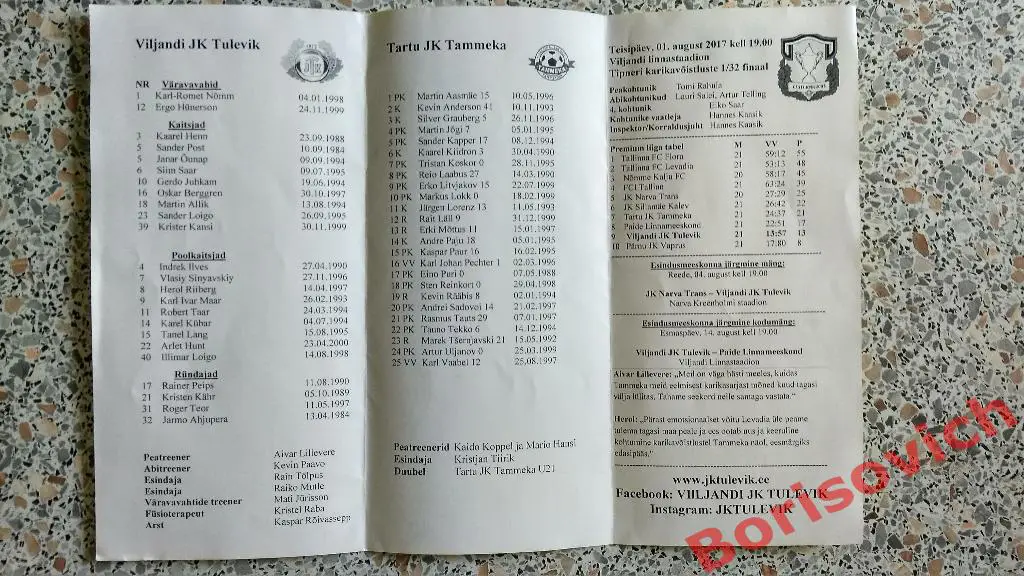 ФК Тулевик Вильянди - ФК Таммека Тарту 01-08-2017 Кубок