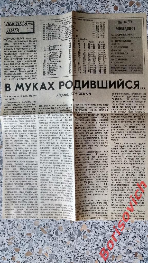 ФК Спартак Москва - Гурия Ланчхути 10-11-1987 Отчёт о матче 1