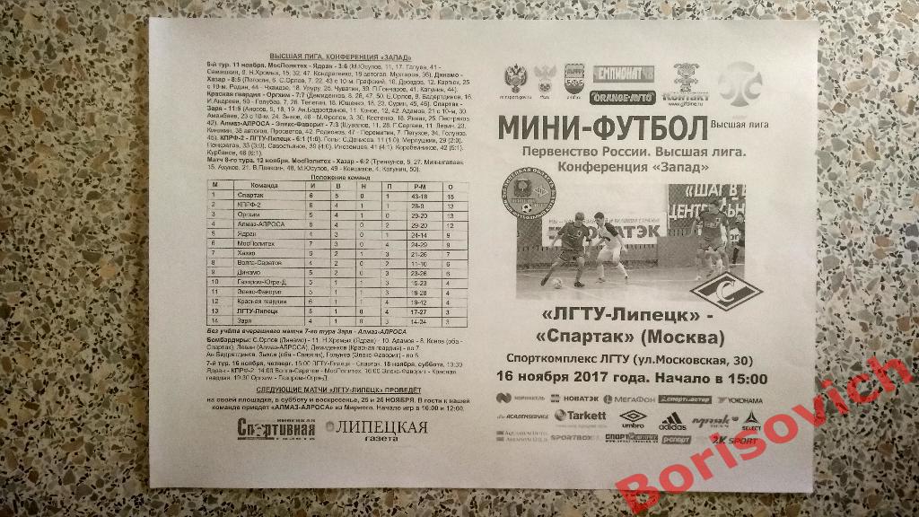 МФК ЛГТУ-Липецк Липецк - МФК Спартак Москва 16-11-2017