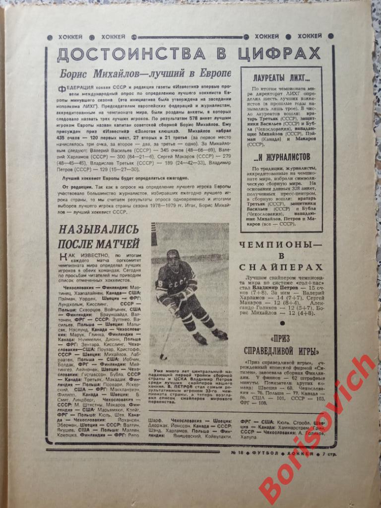 Футбол - Хоккей N 18 1979 Сборная СССР Чемпионат мира Спартак Динамо Киев 3