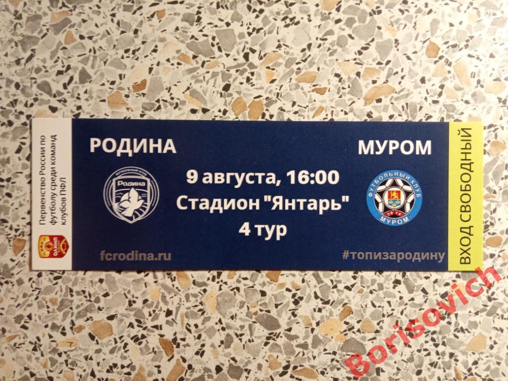 Билет ФК Родина Москва - ФК Муром Владимирская область 09-08-2019