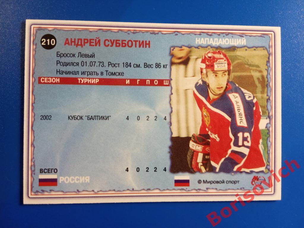 Андрей Субботин Россия Мировой спорт N 210 2002-2003 1