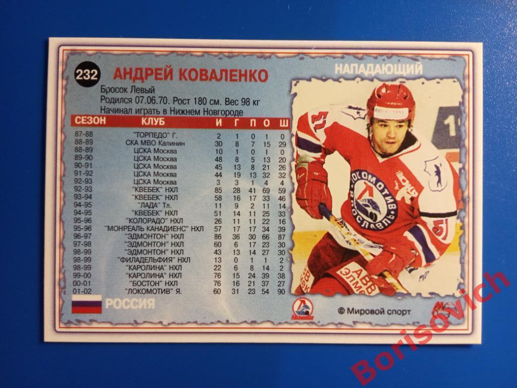 Андрей Коваленко Локомотив Ярославль Мировой спорт N 232 2002-2003 1