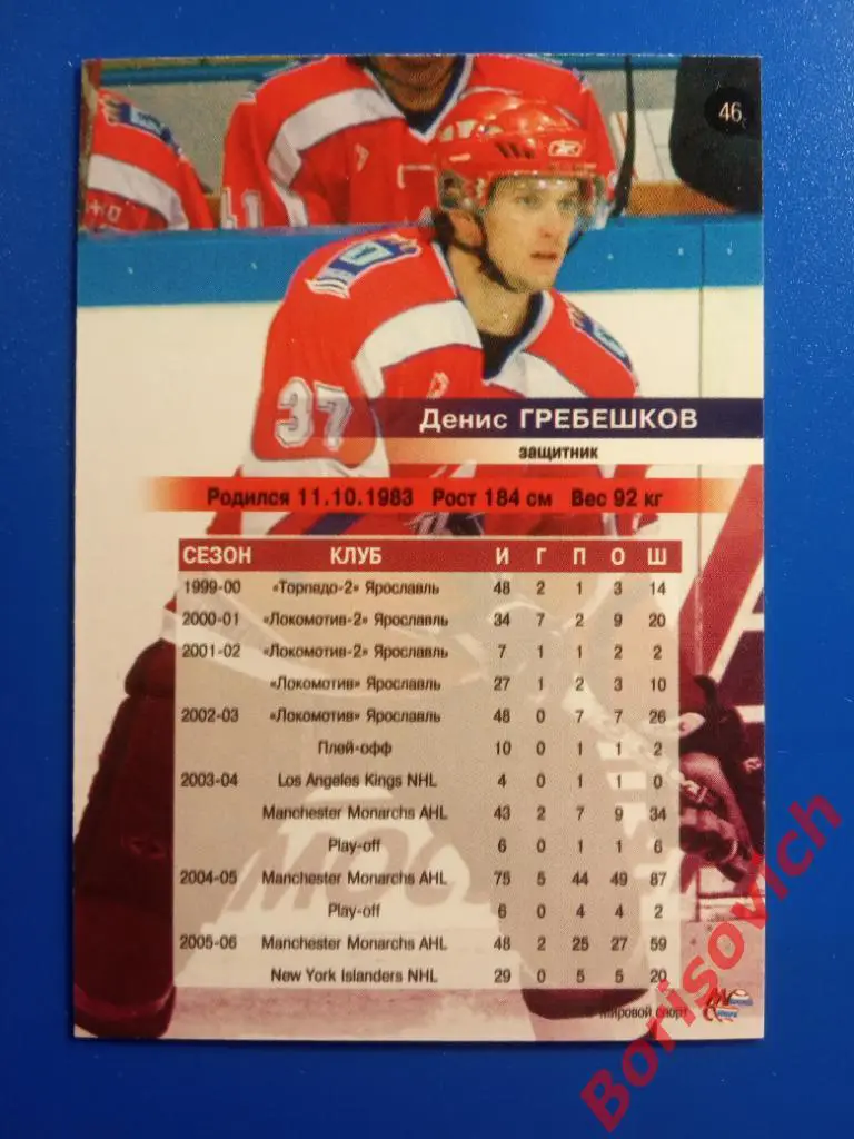 Денис Гребешков Локомотив Ярославль Сезон 2006-2007 N 46 1