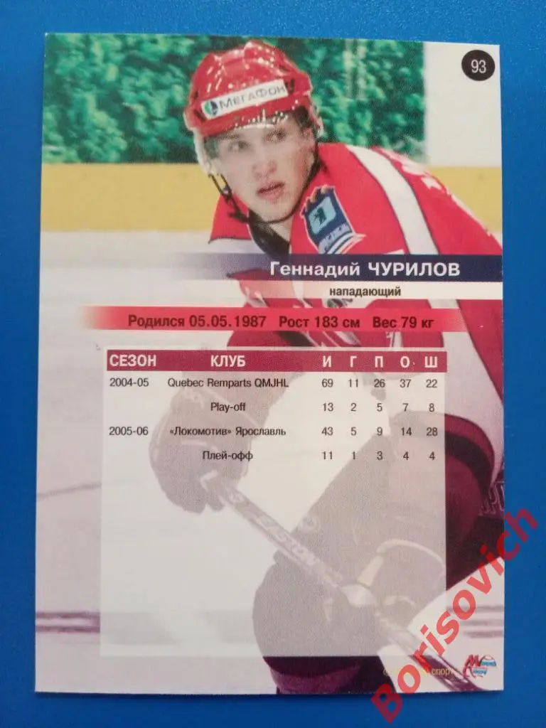 Геннадий Чурилов Локомотив Ярославль Сезон 2006-2007 N 93 1