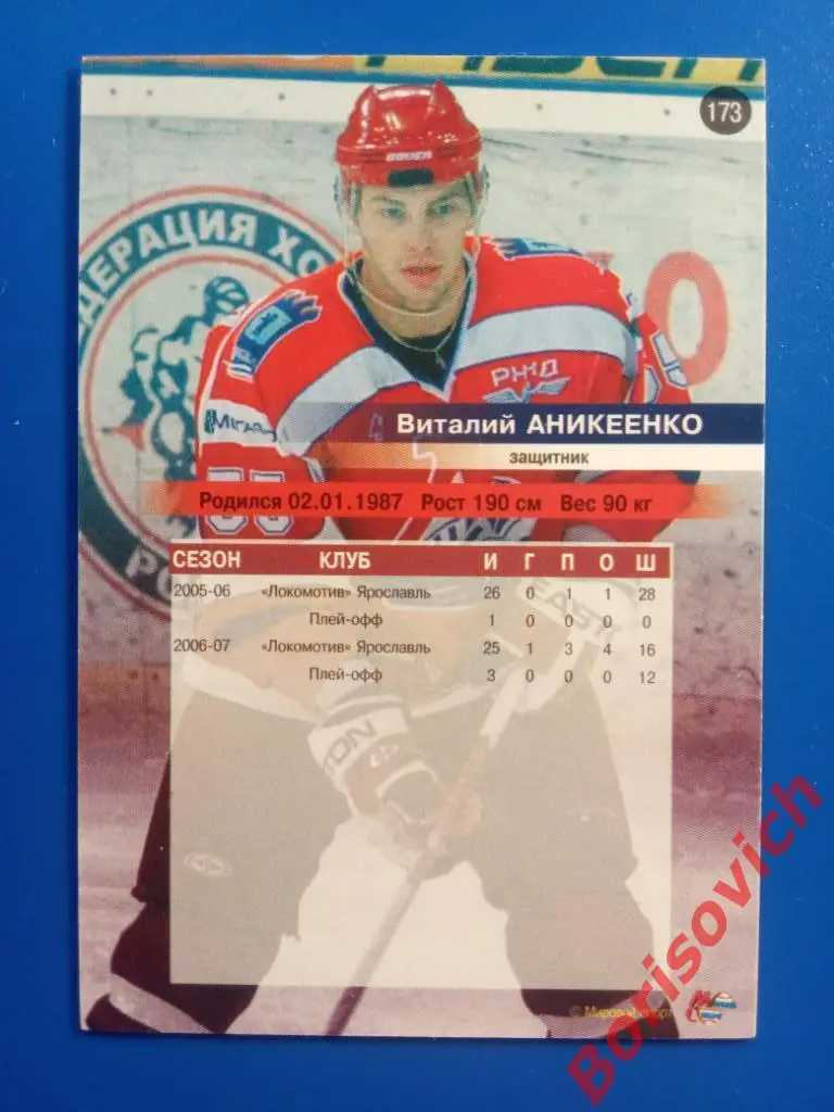 Виталий Аникеенко Локомотив Ярославль Сезон 2006-2007 N 173 1