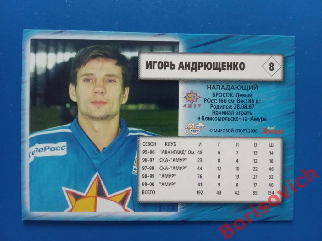 Игорь Андрющенко Амур Хабаровск Российский хоккей Сезон 2000-2001 N 8 1