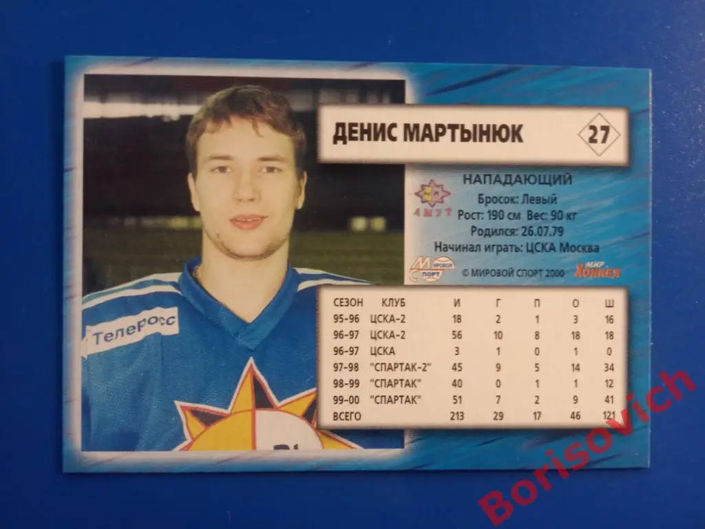 Денис Мартынюк Амур Хабаровск Спартак Российский хоккей Сезон 2000-2001 N 27 1