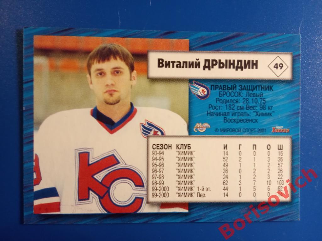 Виталий Дрындин Крылья Советов Москва Российский хоккей Сезон 2000-2001 N 49 1