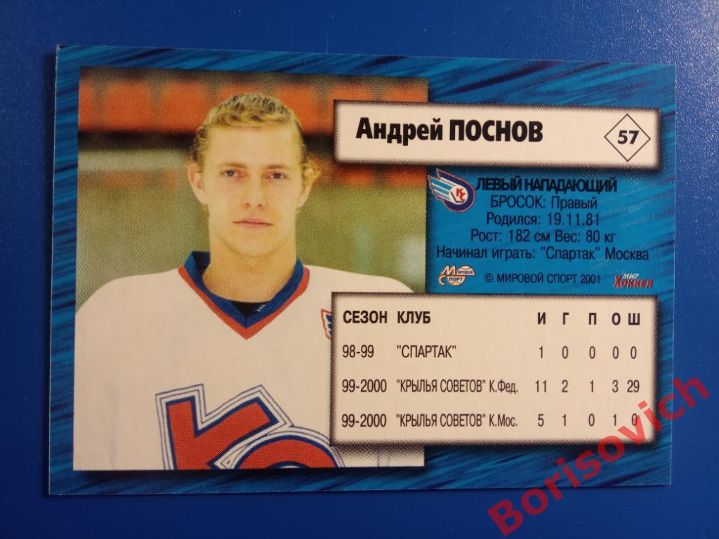 Андрей Поснов Крылья Советов Москва Российский хоккей Сезон 2000-2001 N 57 1