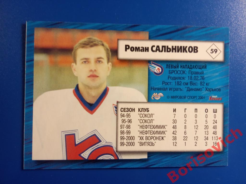 Роман Сальников Крылья Советов Москва Российский хоккей Сезон 2000-2001 N 59 1