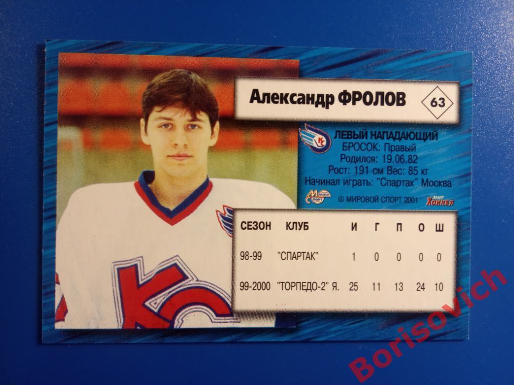 Александр Фролов Крылья Советов Москва Российский хоккей Сезон 2000-2001 N 63 1