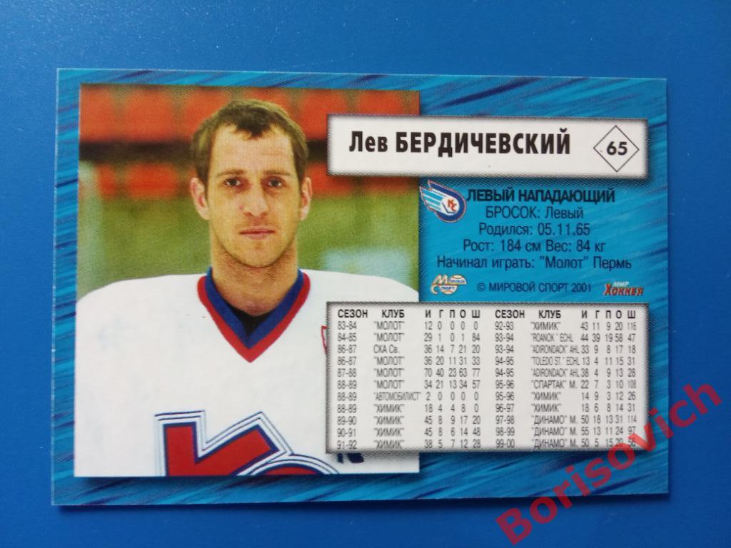 Лев Бердичевский Крылья Советов Москва Российский хоккей Сезон 2000-2001 N 65 1