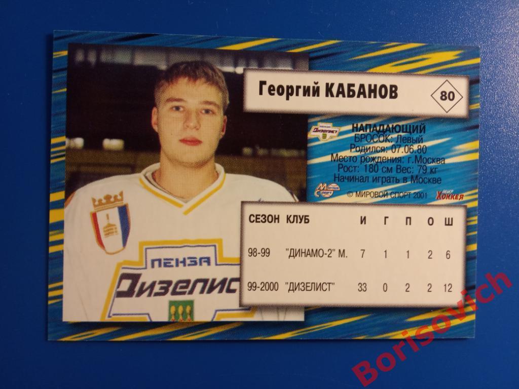 Георгий Кабанов Дизелист Пенза Российский хоккей Сезон 2000-2001 N 80 1