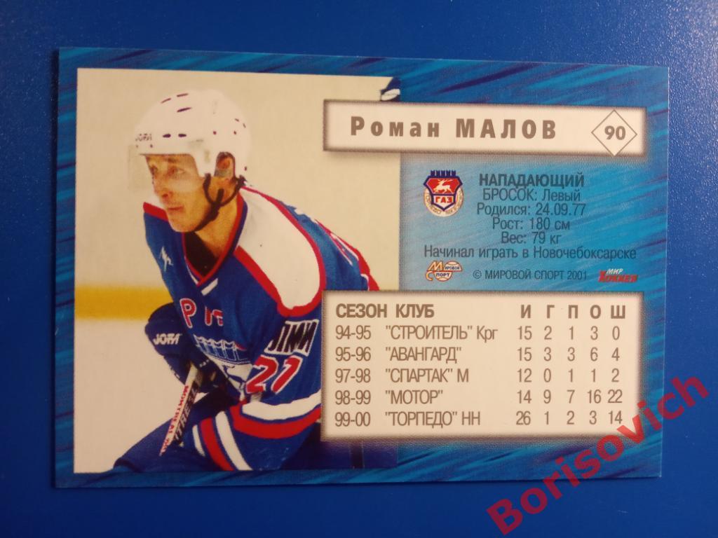 Роман Малов Торпедо Нижний Новгород Российский хоккей Сезон 2000-2001 N 90 1