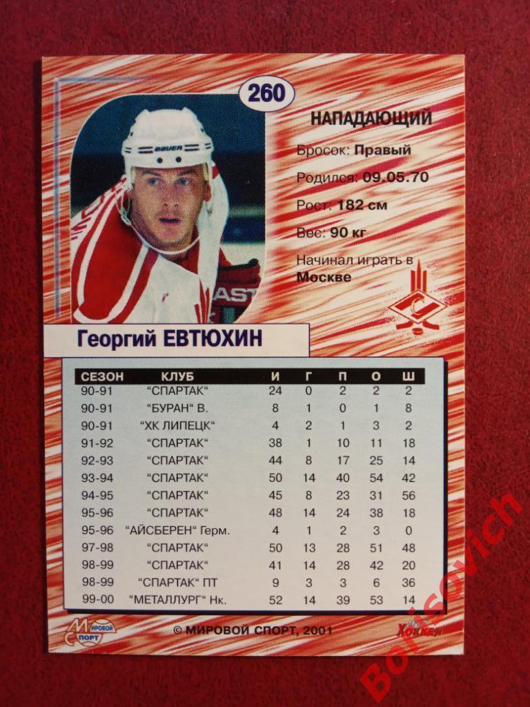 Георгий Евтюхин Спартак Москва Российский хоккей Сезон 2000-2001 N 260 1