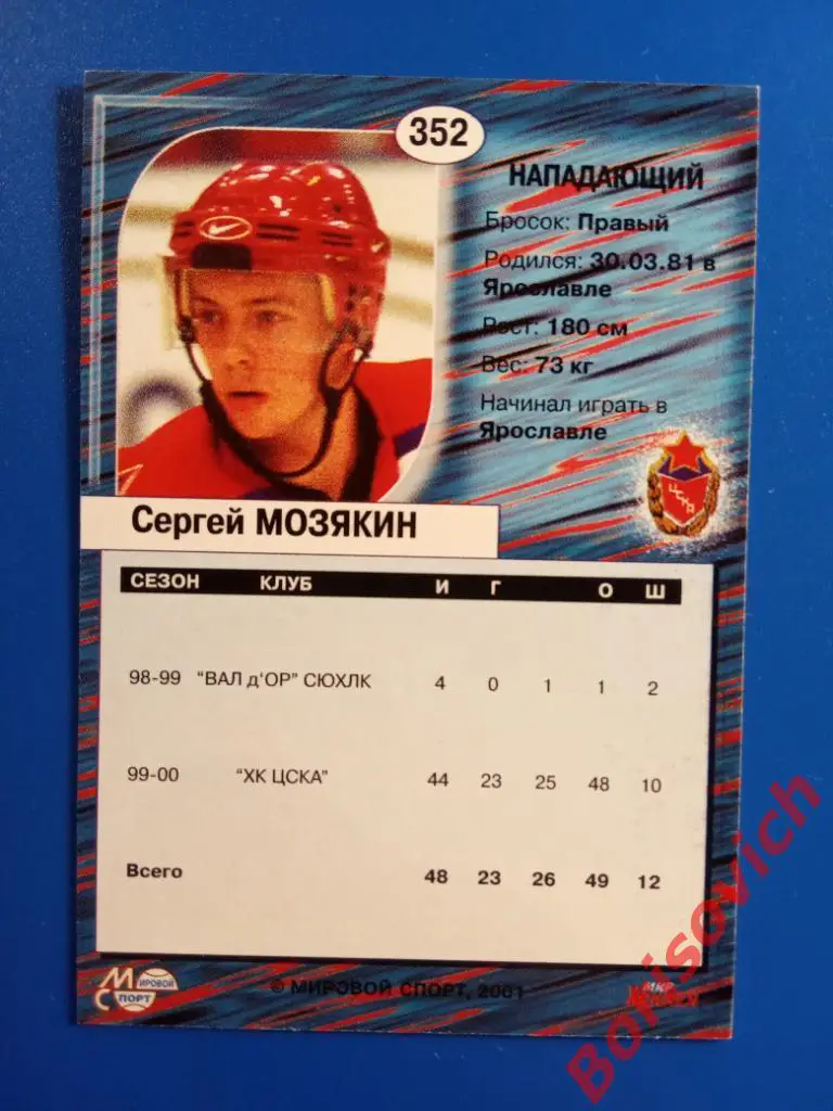 Сергей Мозякин ЦСКА Москва Сезон 2000-2001 N 352 1