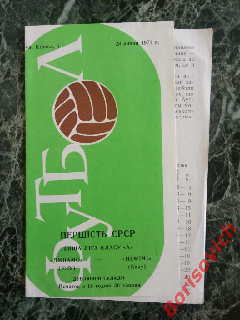 Динамо Киев - Нефтчи Баку 28-07-1971 Дублирующие составы