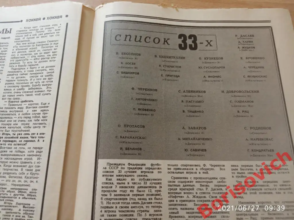 Футбол Хоккей N 50. 1987. Динамо Тбилиси Игорь Ларионов 33 лучших 2