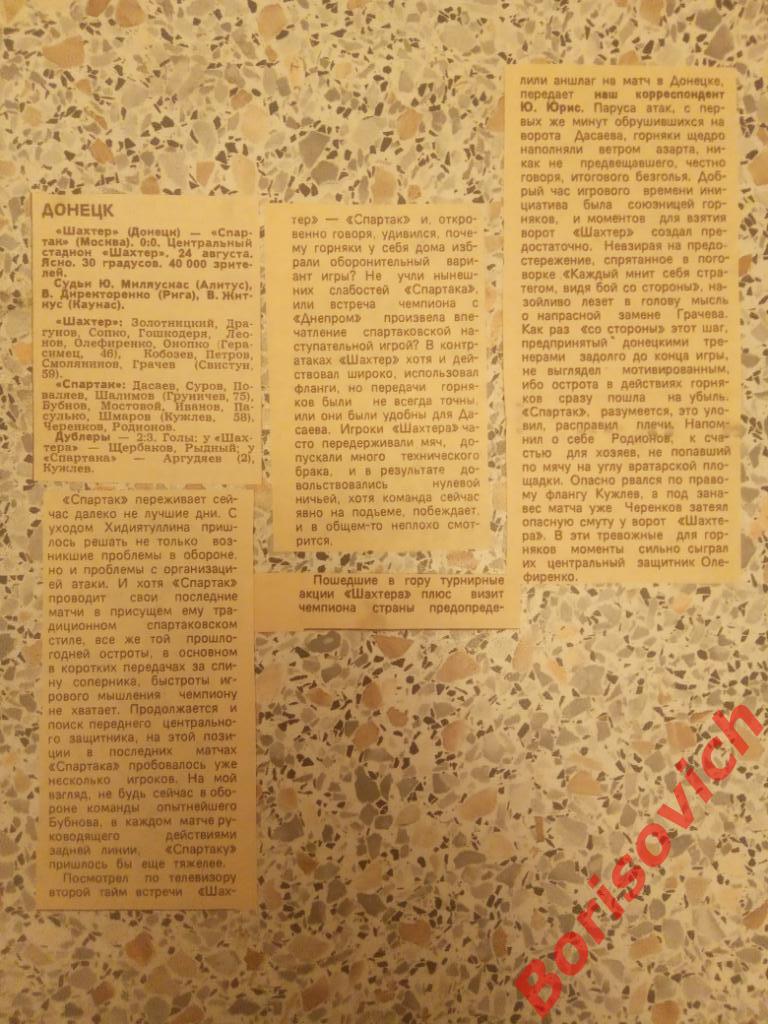 Шахтёр Донецк - Спартак Москва 24-08-1988 Отчёт о матче